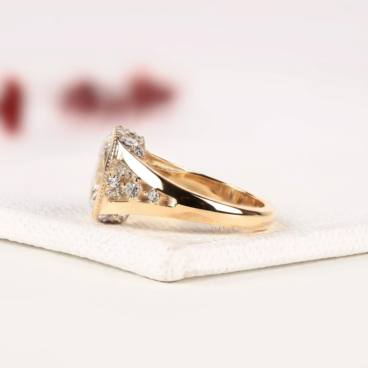 cushion cut bezel lab diamond split shank ring - view 2