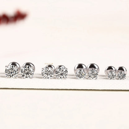 Round Lab Grown Diamond Solitaire Stud Earrings - View 2