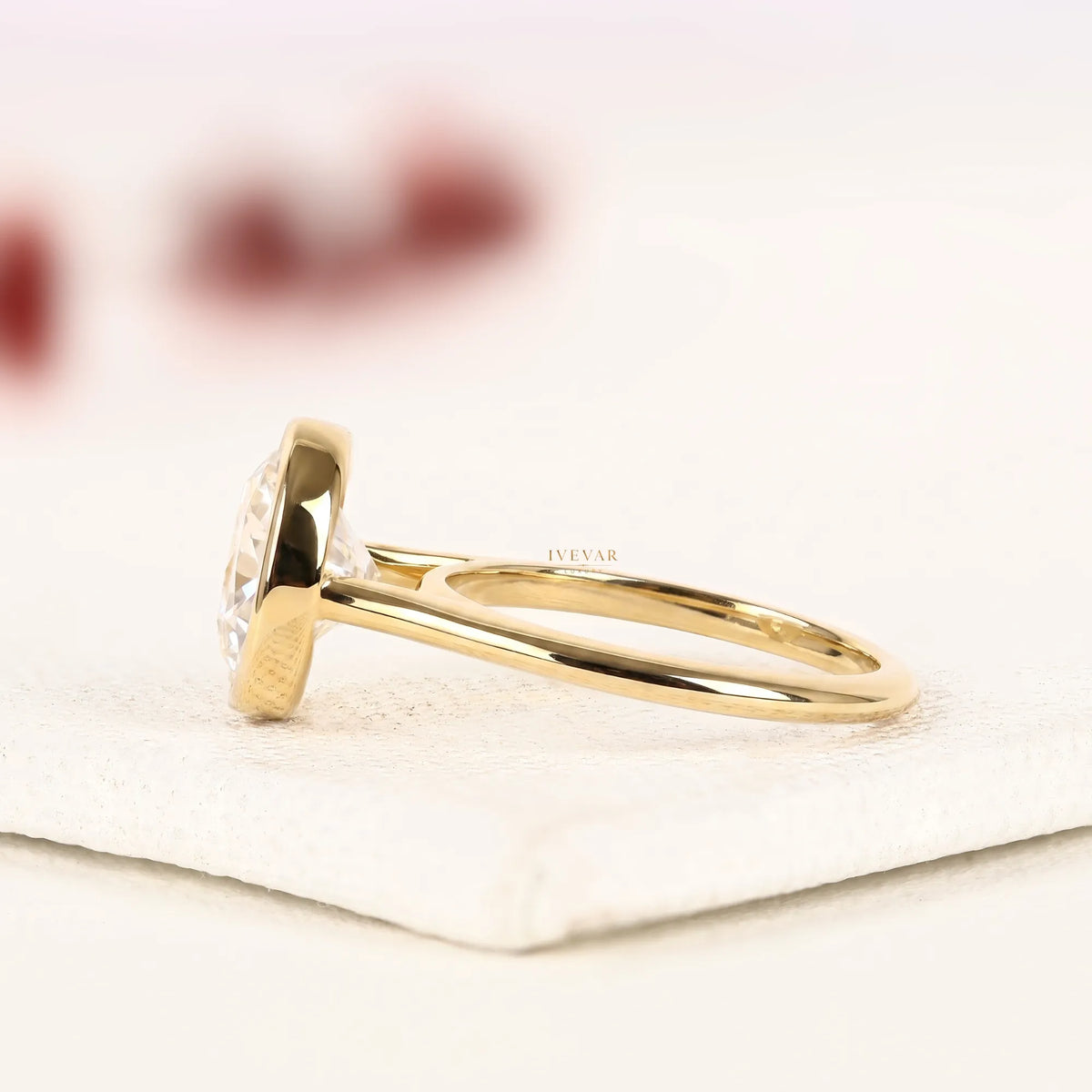 round cut moissanite diamond bezel set solitaire ring - view 2
