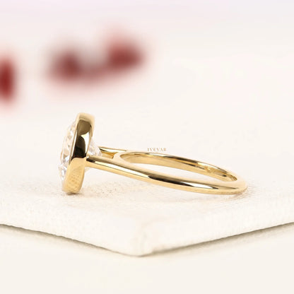 Round Cut Moissanite Diamond Bezel Set Solitaire Ring - View 2