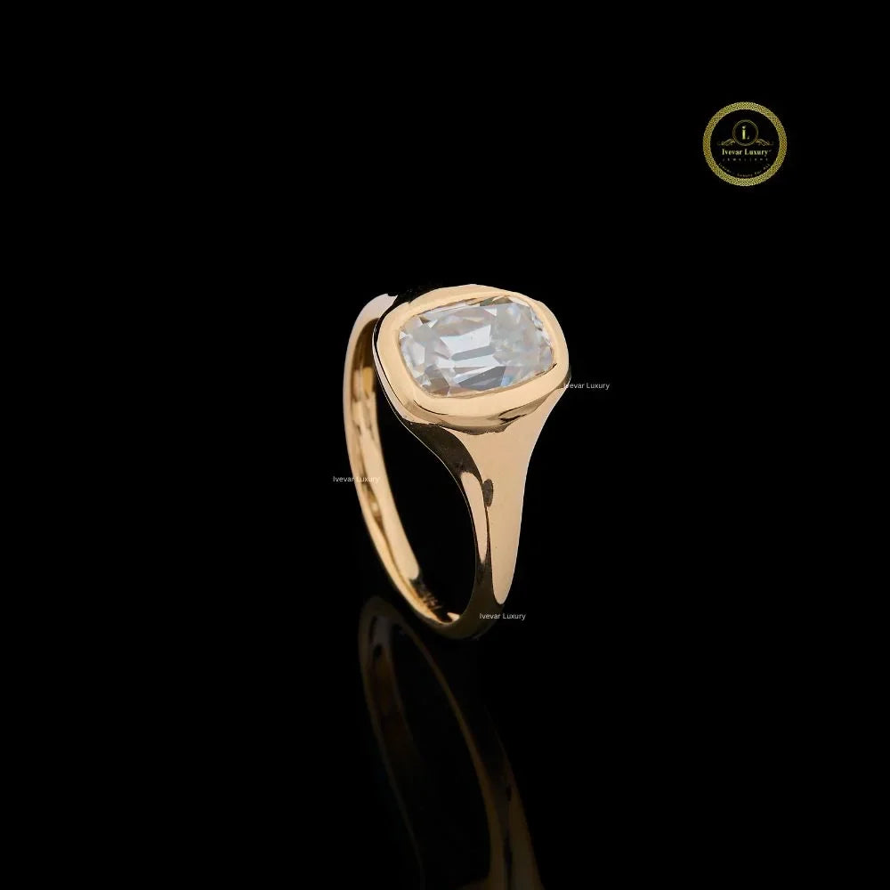 Bezel Set Cushion Cut Lab Diamond Solitaire Ring - View 2