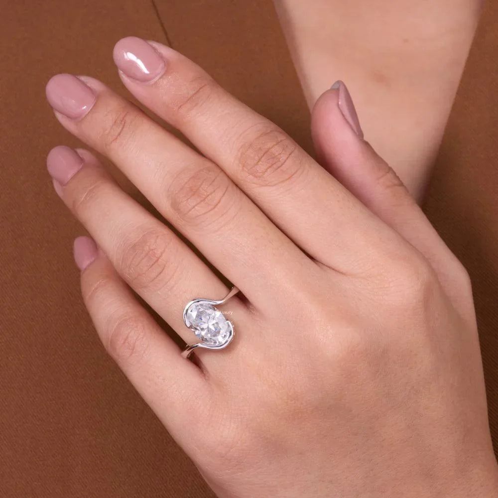 oval bezel half set lab diamond solitaire promise ring - view 2