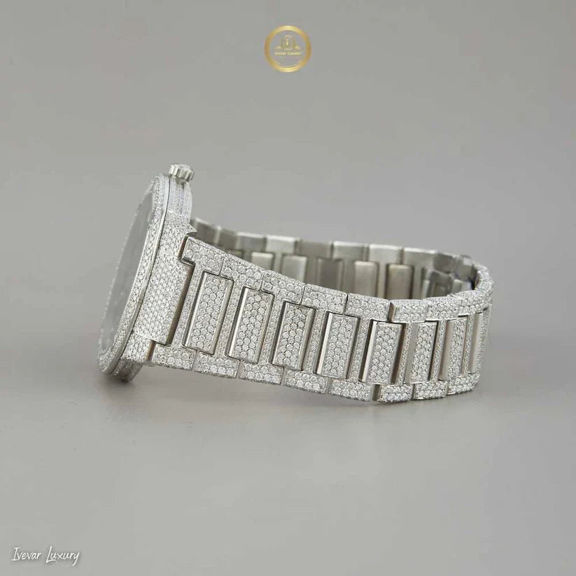 green sunburst dial diamond bezel watch with pave bracelet white gold finish - view 3