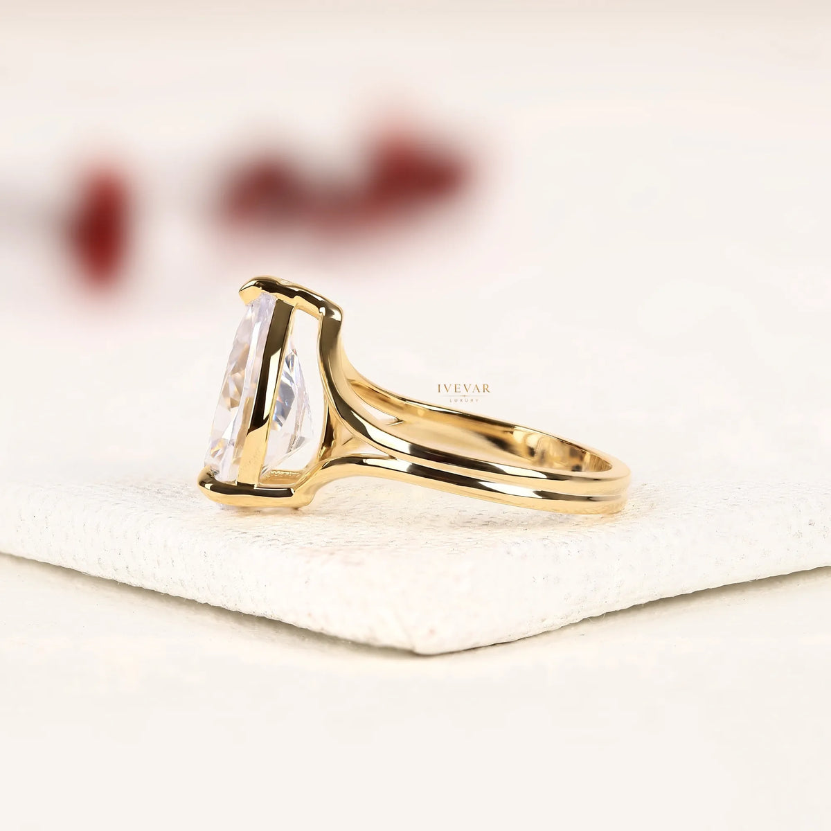 Pear Cut Lab Diamond Ring 3-Prong Solitaire Setting - View 2