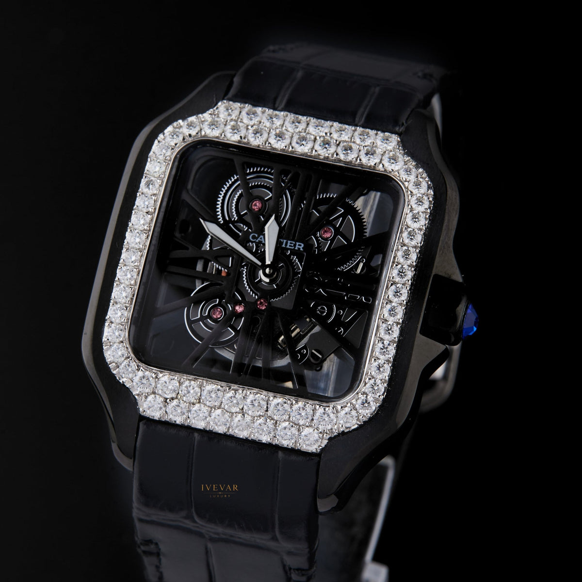 ivevar elite timepiece duo diamond skeleton watch and emerald green luxury watch collection - view 3