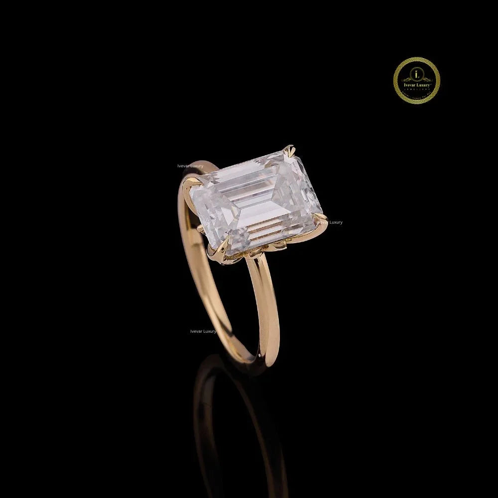 Solitaire Emerald Lab Diamond Cathedral Engagement Ring - View 2