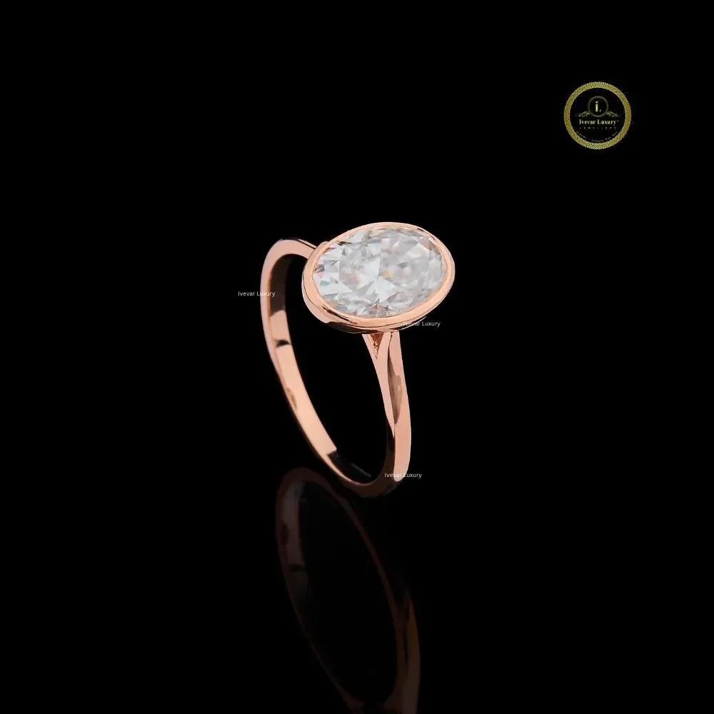 Oval Cut Moissanite Diamond Bezel Set Ring - View 2