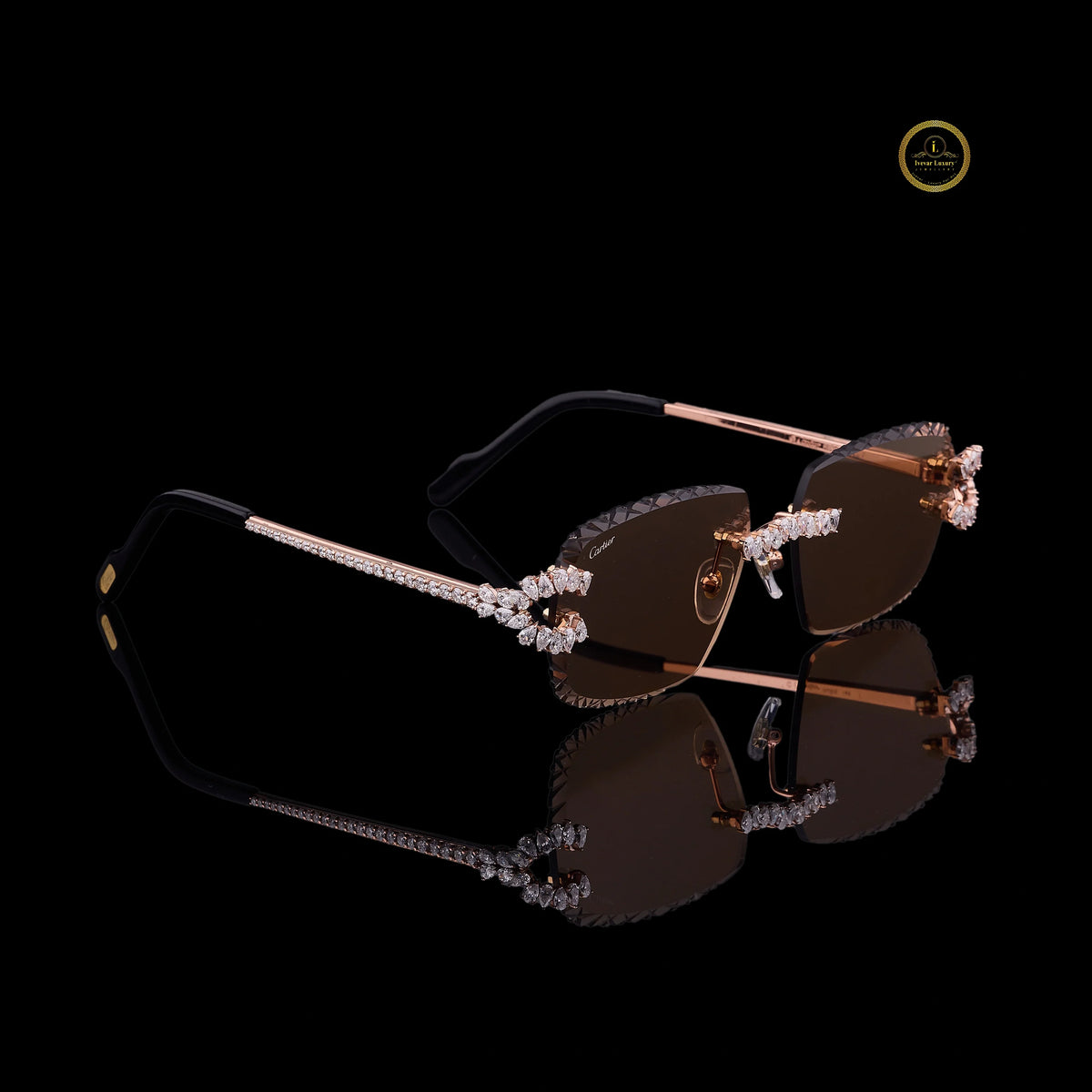 Royale Diamond Pear Cut Rimless Sunglasses Elite Luxury Eyewear Collection - View 2