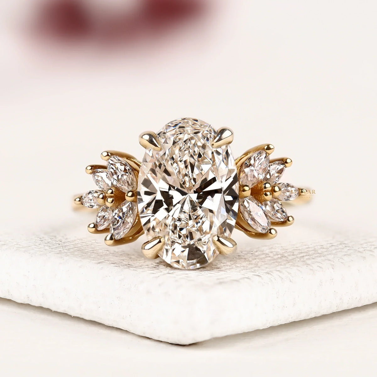 oval cut cluster setting lab diamond engagement ring