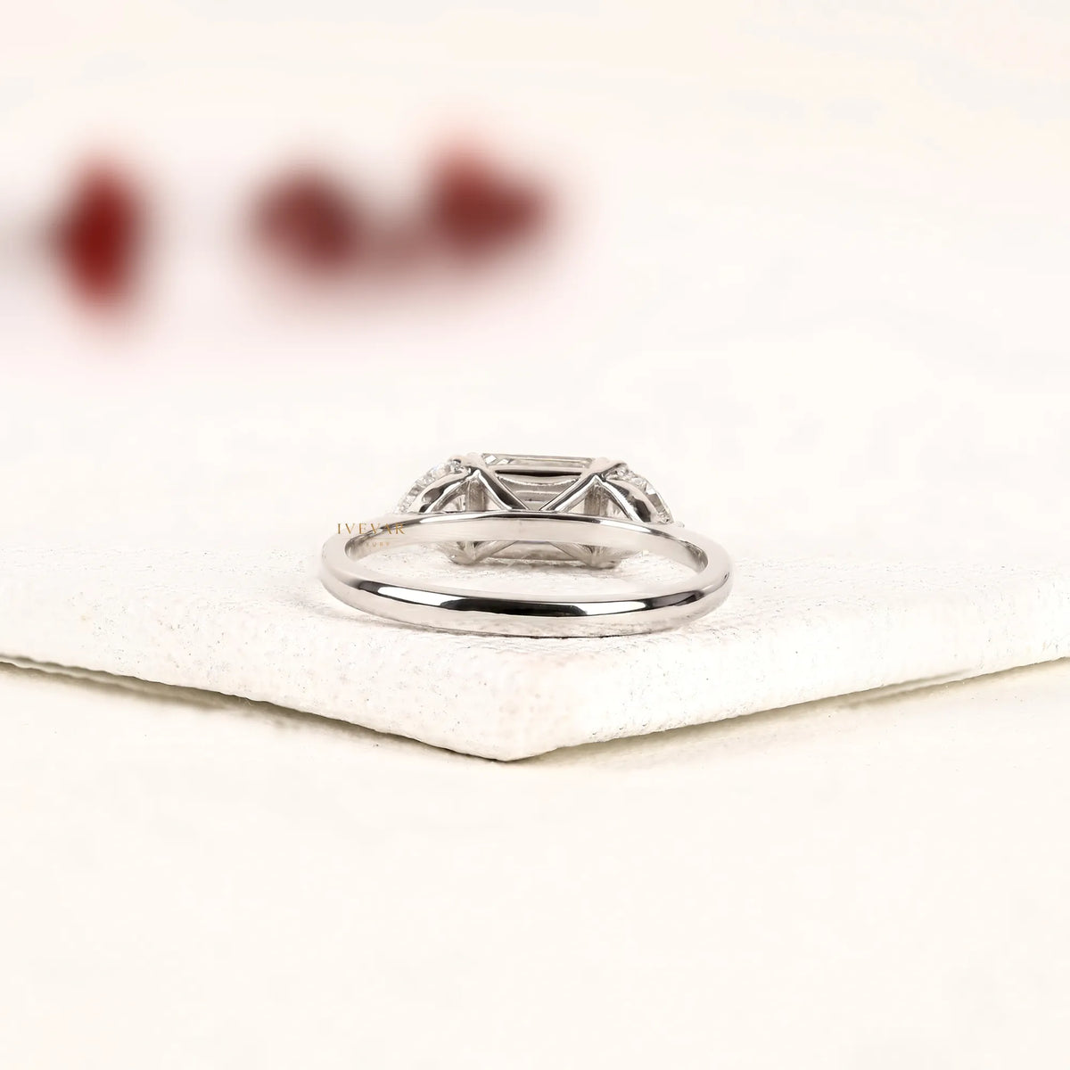 emerald cut three stone moissanite diamond ring - view 2