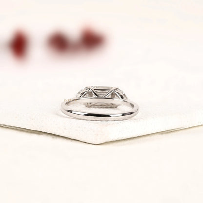 Emerald Cut Three Stone Moissanite Diamond Ring - View 2