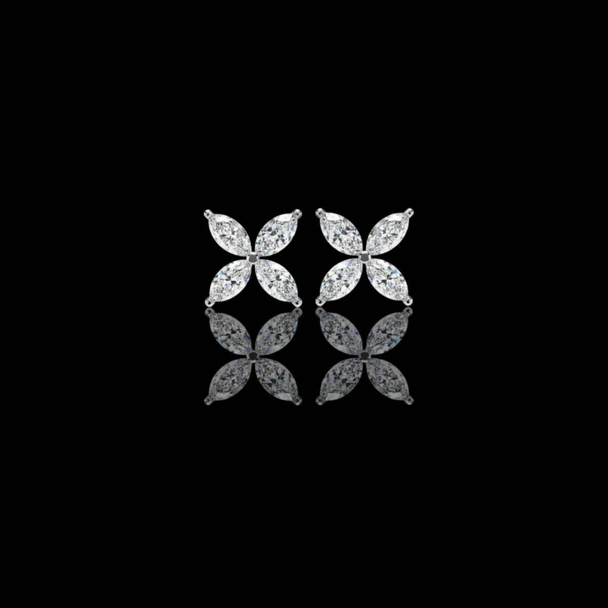 contemporary luxury marquise cut lab grown diamond four petal floral stud earring