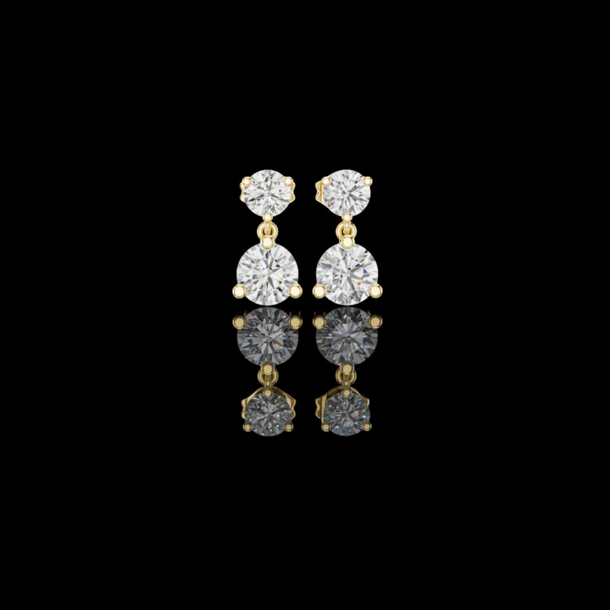 Dual Brilliance Round Moissanite Diamond Drop Earrings with Graduated Two Stone Design