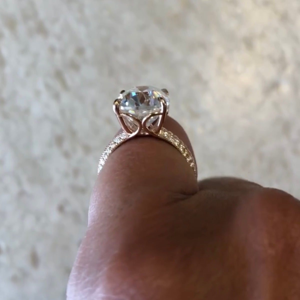 Halo Cushion Cut Moissanite Diamond Pave Engagement Ring - View 4