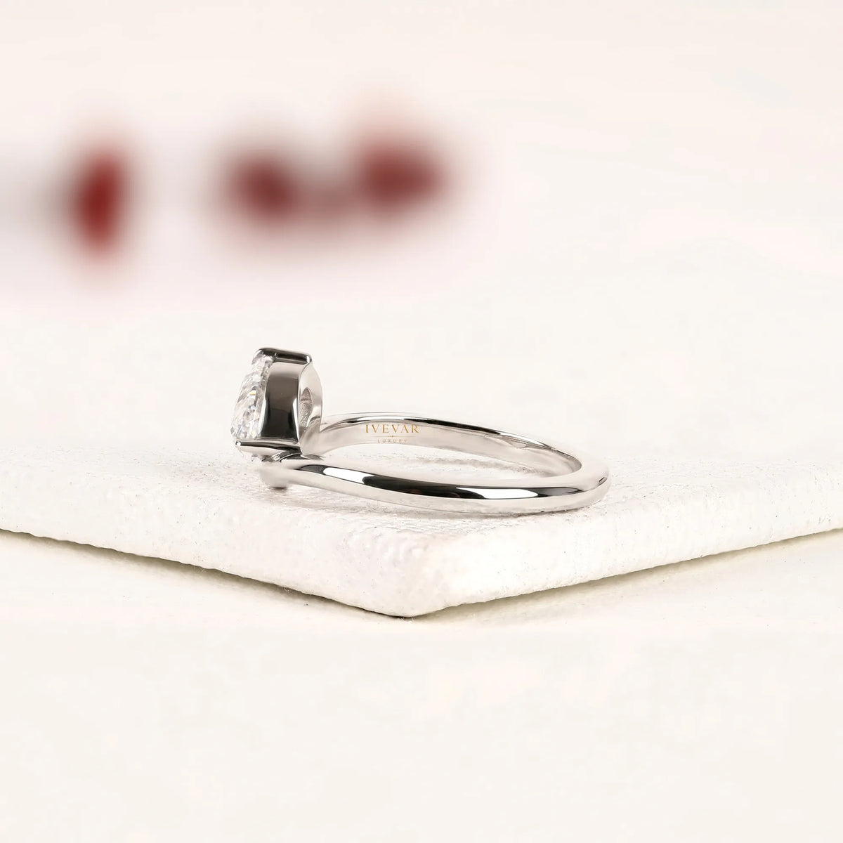 Pear Cut Lab Diamond Solitaire Engagement Ring - View 3