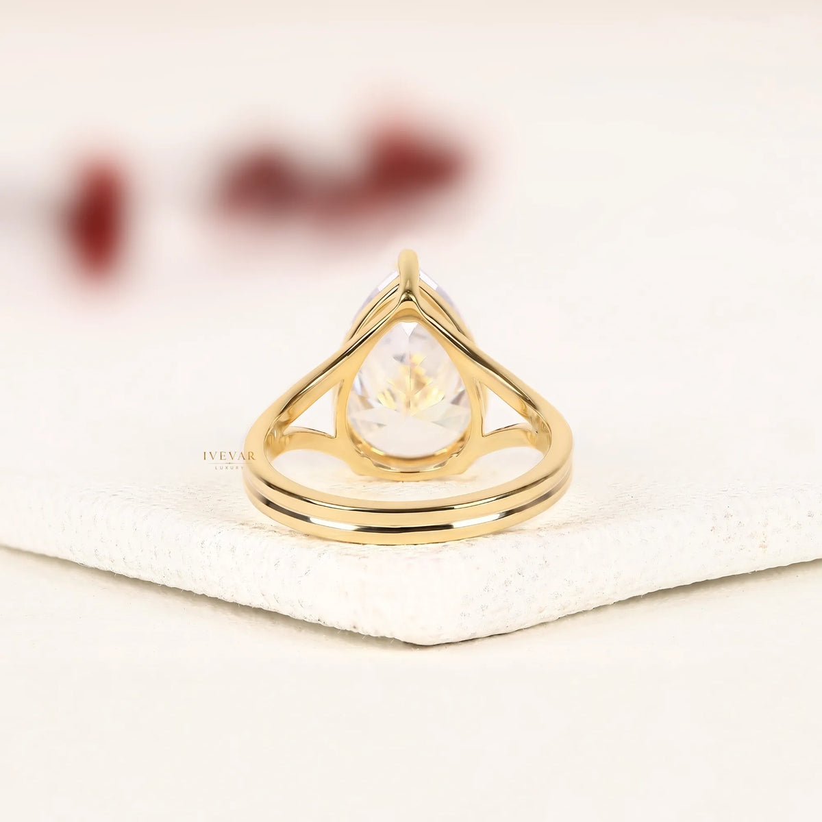 Pear Cut Lab Diamond Ring 3-Prong Solitaire Setting - View 3