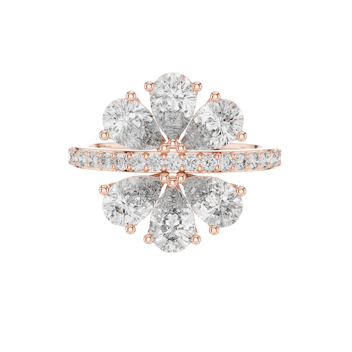 Pear Cut Floral Cluster Lab Diamond Statement Ring - View 2