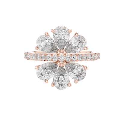 Pear Cut Floral Cluster Lab Diamond Statement Ring - View 2