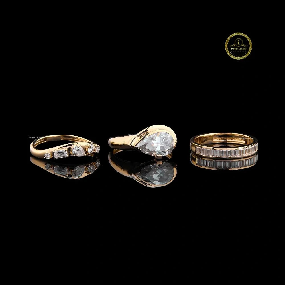 bezel set pear lab diamond solitaire bridal ring set - view 3