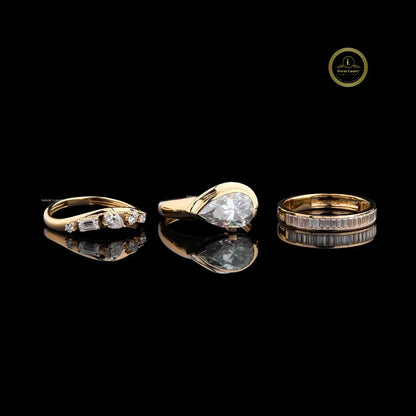 Bezel Set Pear Lab Diamond Solitaire Bridal Ring Set - View 3