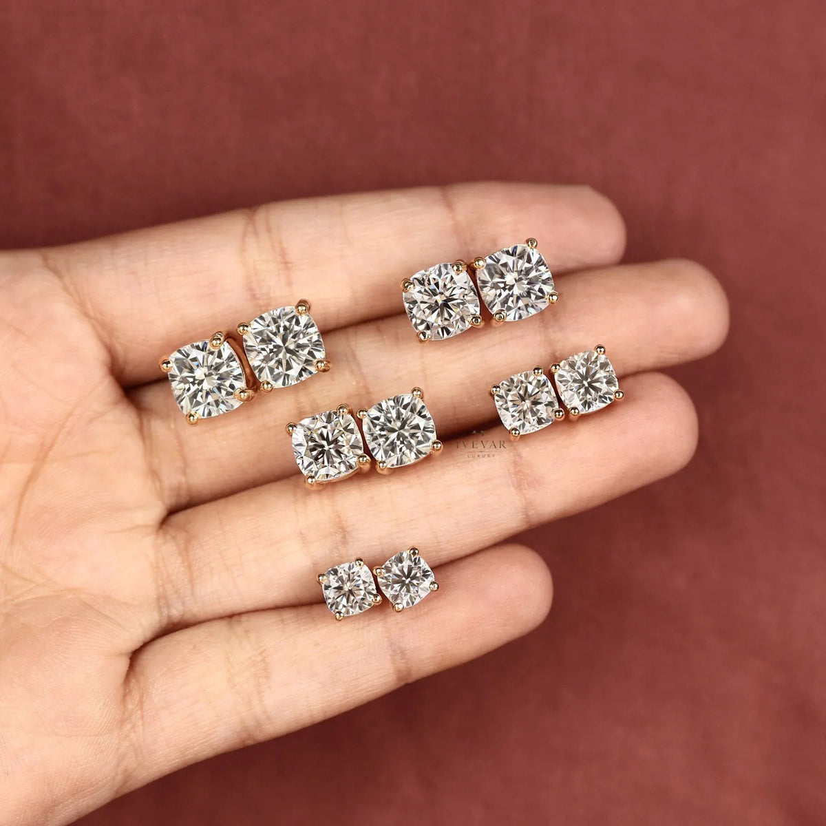Cushion Cut Lab Diamond Solitaire Stud Earring - View 4