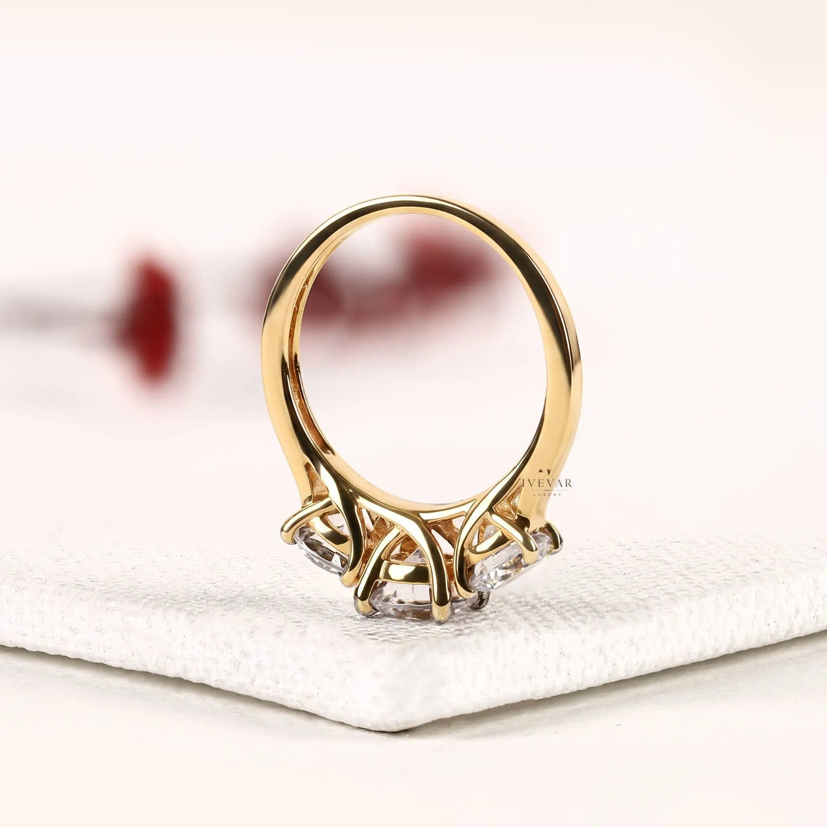 Three Stone Round Cut Lab Diamond Engagement Ring - View 3