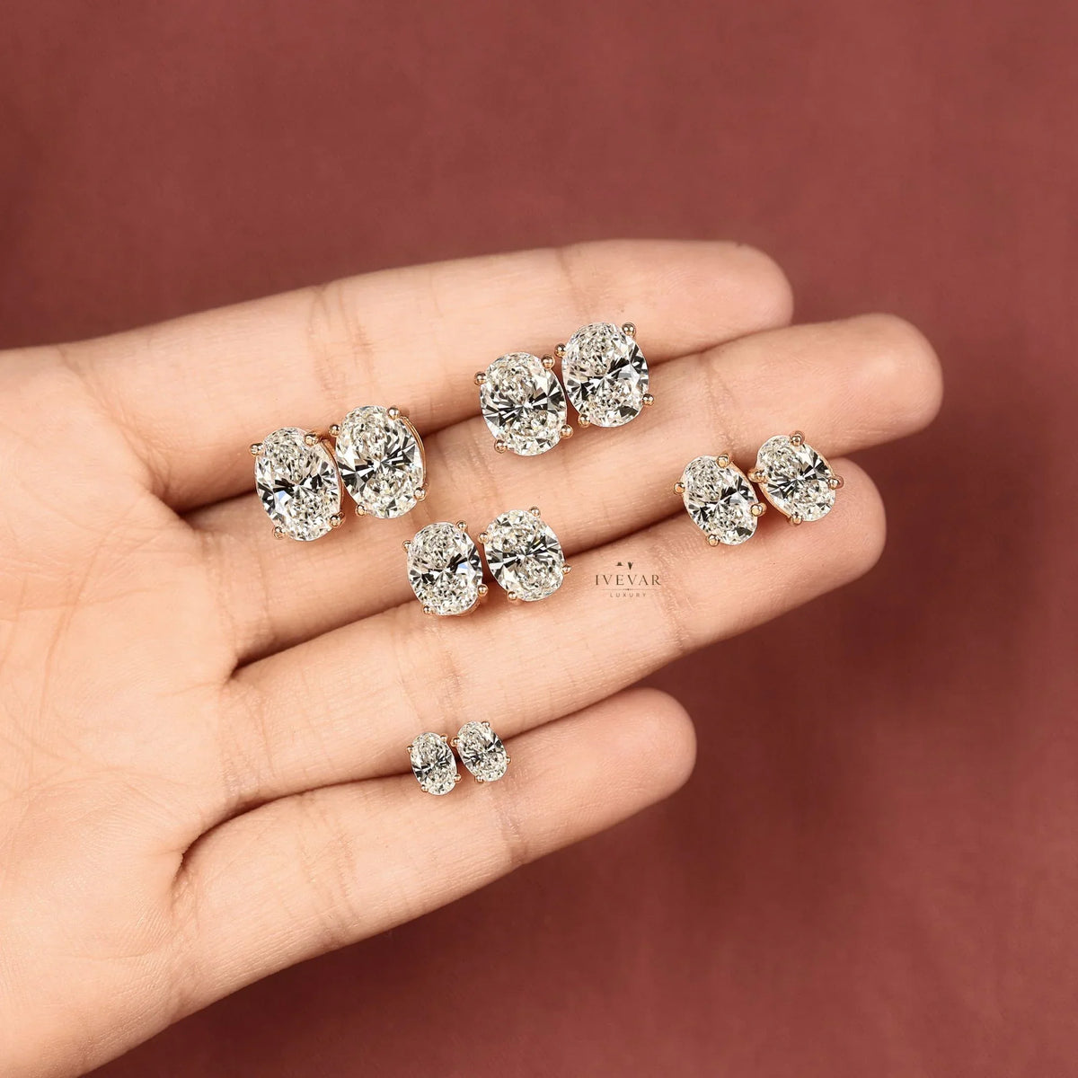 Lab Grown Oval Cut Diamond Solitaire Setting Stud Earring - View 4