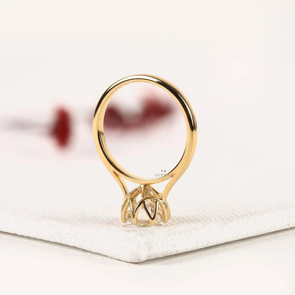 Solitaire Setting Round Cut Lab Diamond Engagement Ring - View 3