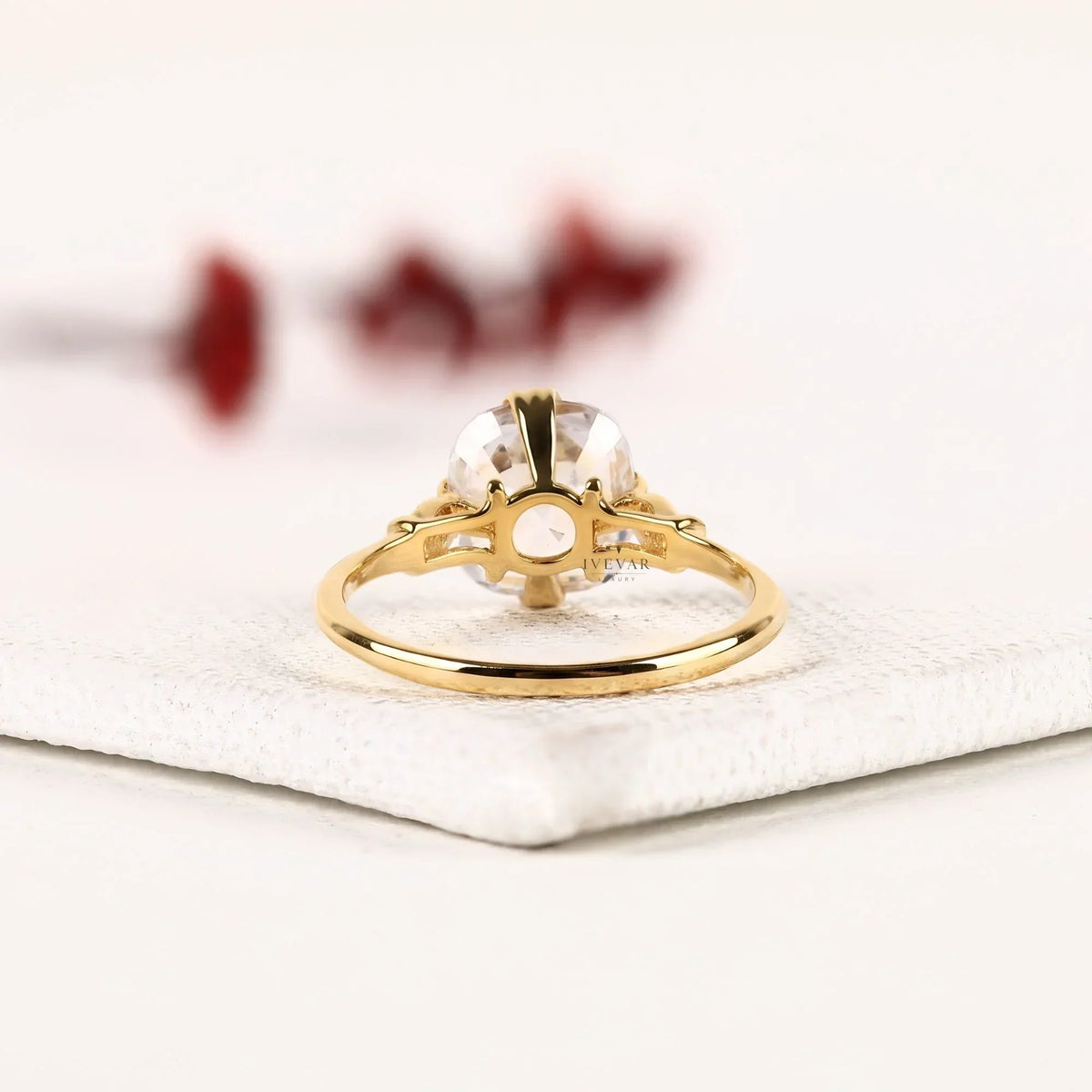 Rose Cushion Moissanite Diamond Solitaire Engagement Ring - View 3