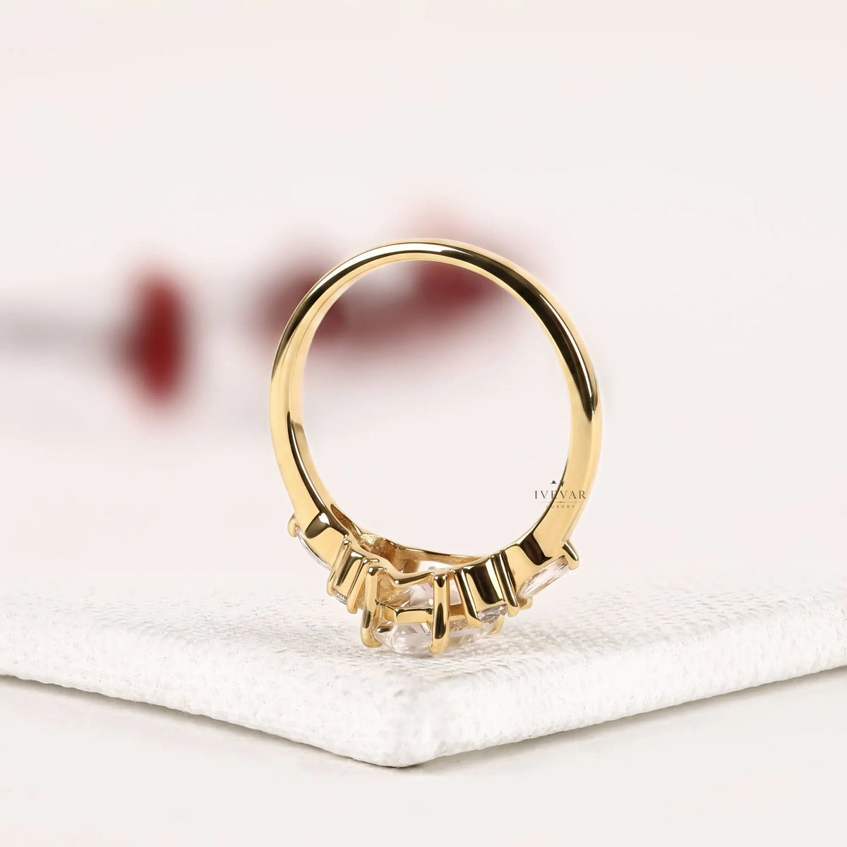 Pear Cut Cluster Setting Lab Diamond Engagement Ring - View 3