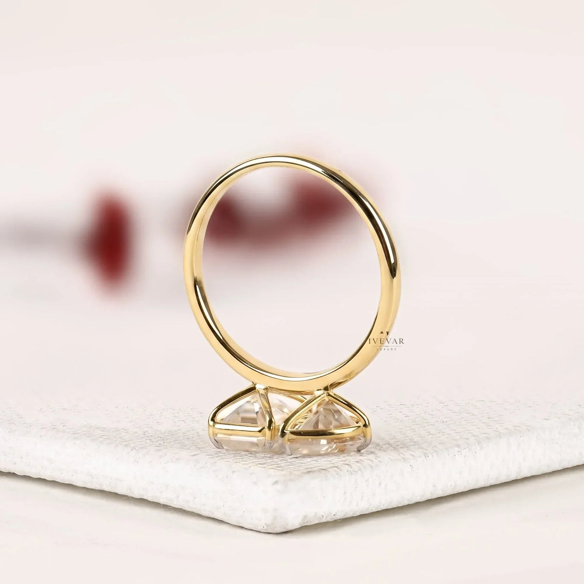 emerald cut and pear cut moissanite diamond toi et moi ring - view 3