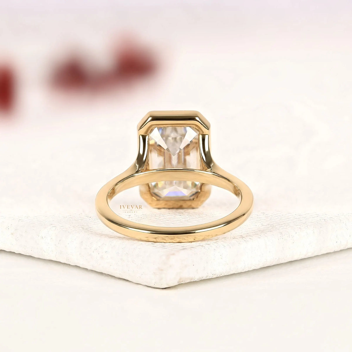 bezel setting emerald lab diamond solitaire engagement ring - view 3