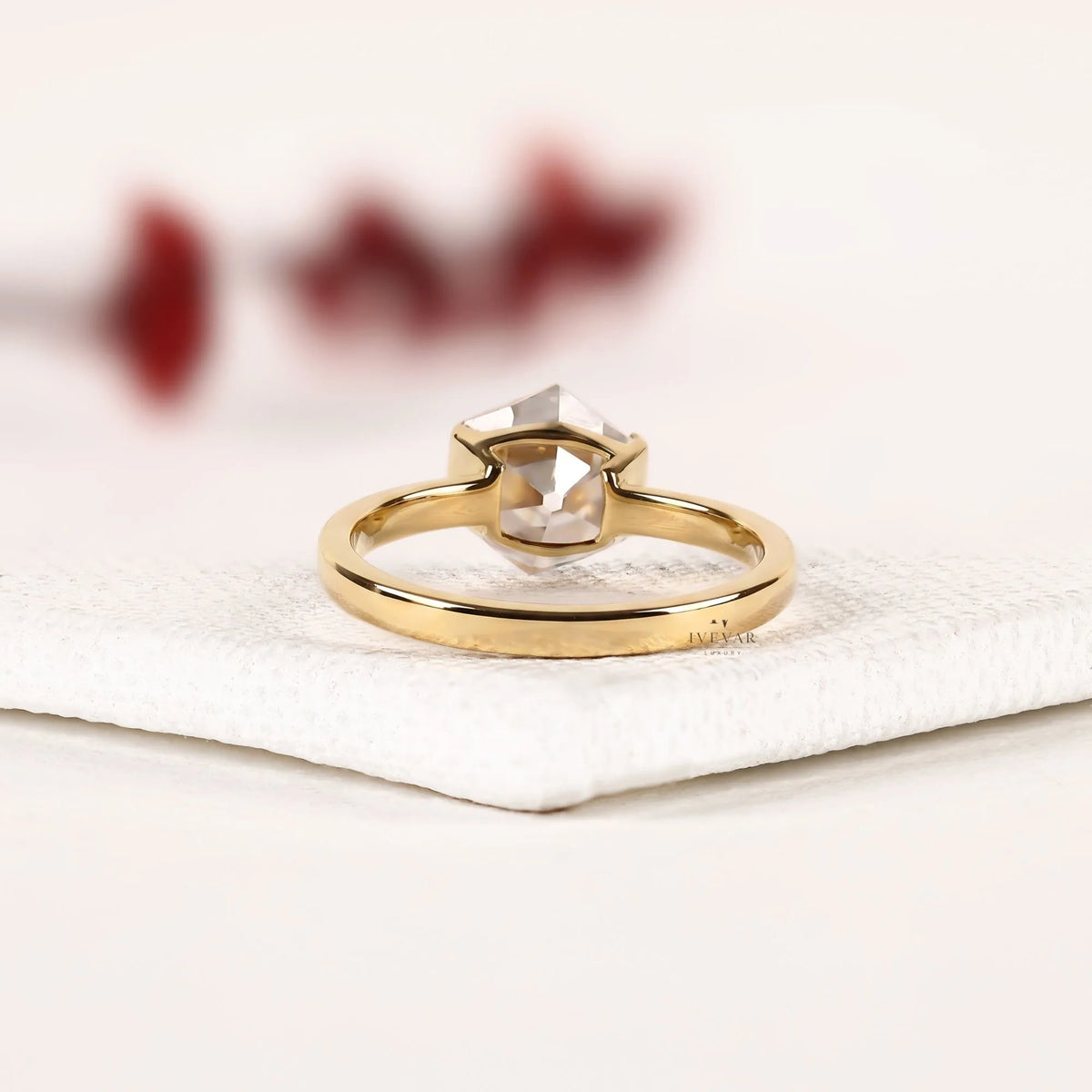 half bezel hexagon lab diamond solitaire engagement ring - view 3