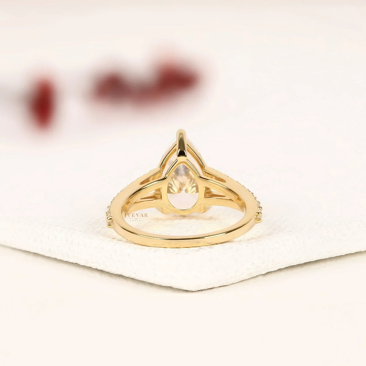 Pear Cut Lab Split Pave Shank Engagement Ring - View 3