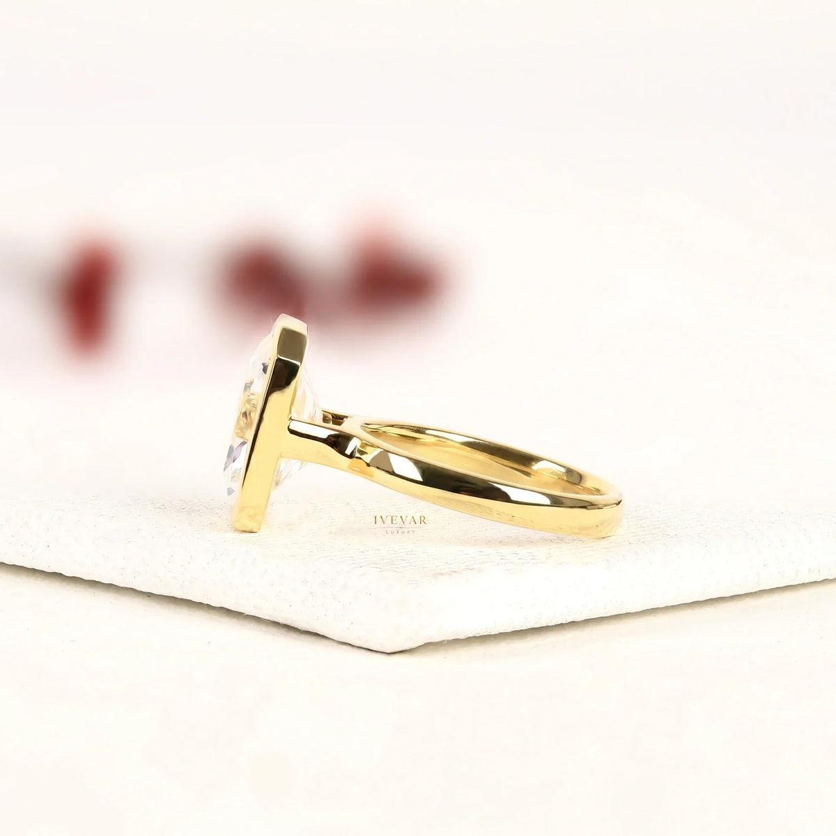 radiant cut lab diamond bezel set solitaire ring - view 3