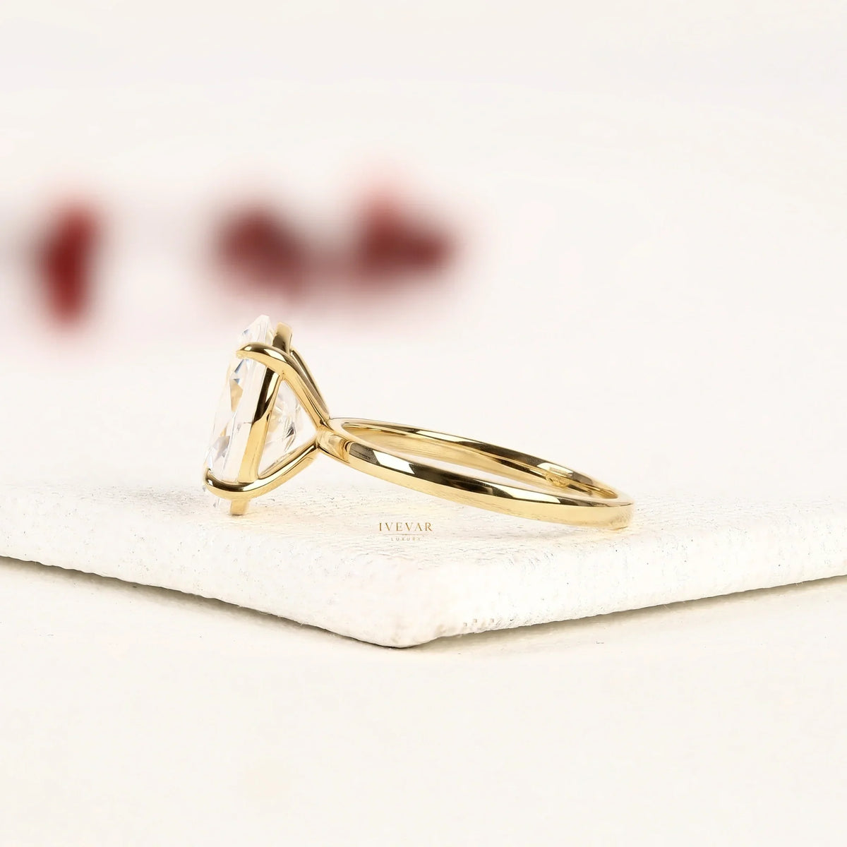 oval cut lab diamond solitaire ring with cathedral setting - view 3