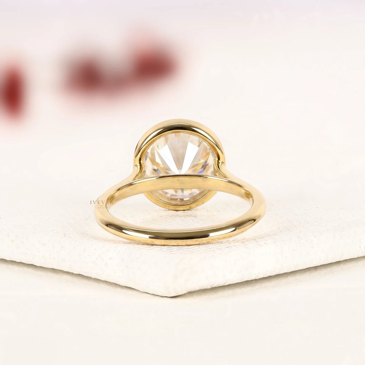Round Cut Moissanite Diamond Bezel Set Solitaire Ring - View 3