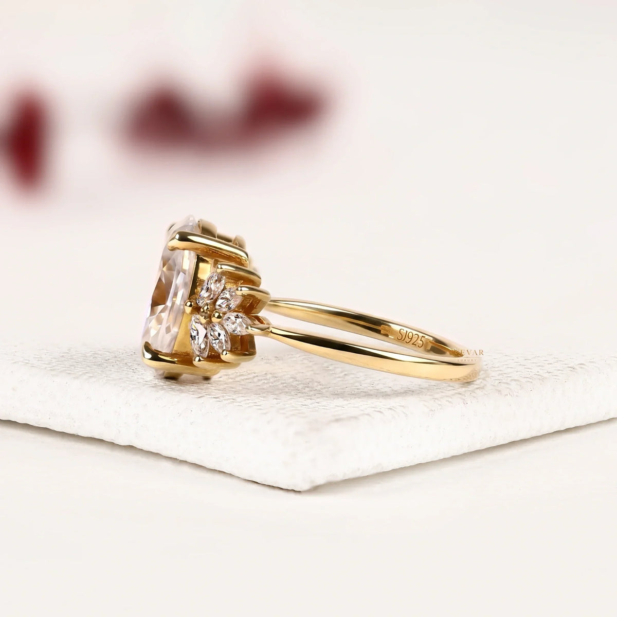 Oval Cut Cluster Setting Lab Diamond Engagement Ring - View 2