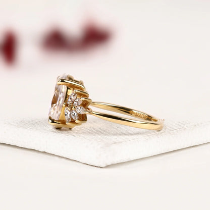 Oval Cut Cluster Setting Lab Diamond Engagement Ring - View 2
