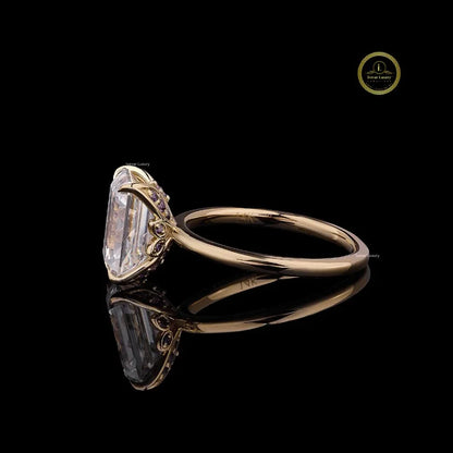 Solitaire Emerald Lab Diamond Cathedral Engagement Ring - View 3