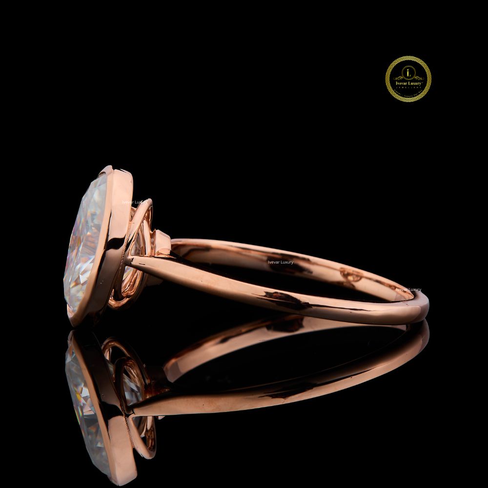 oval cut lab diamond bezel set ring - view 3