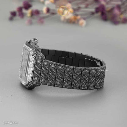 Full Iced Out Black Rhodium Square Watch with Diamond Dial & Roman Numerals - View 3