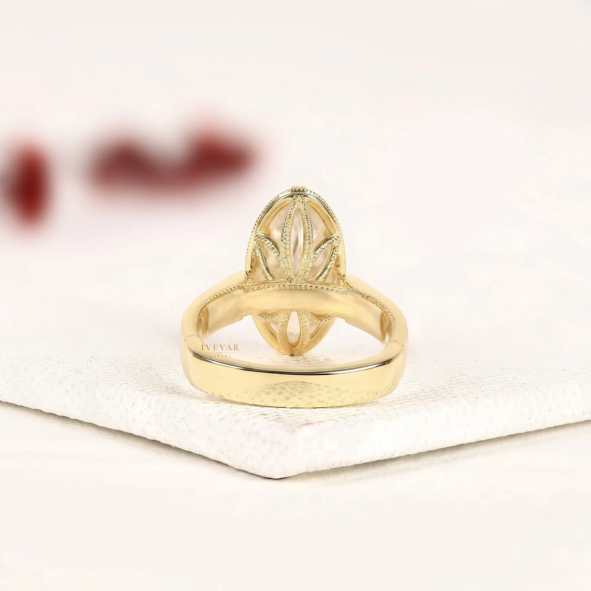 vintage oval cut moissanite solitaire diamond ring with engraved band - view 3