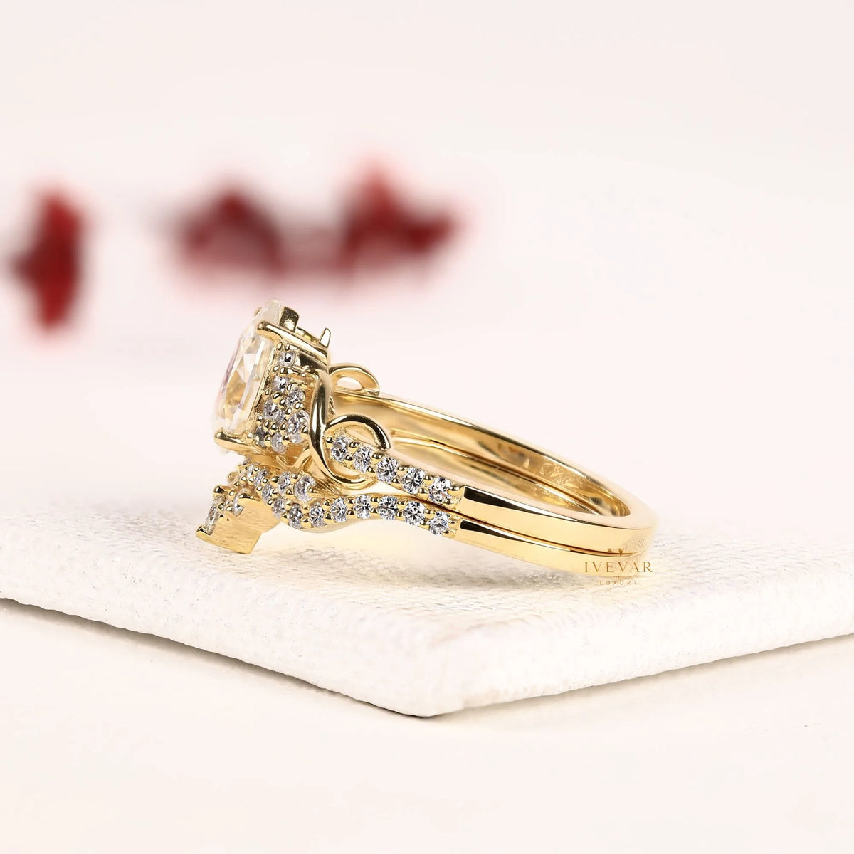 pear cut infinity lab diamond bridal set - view 3