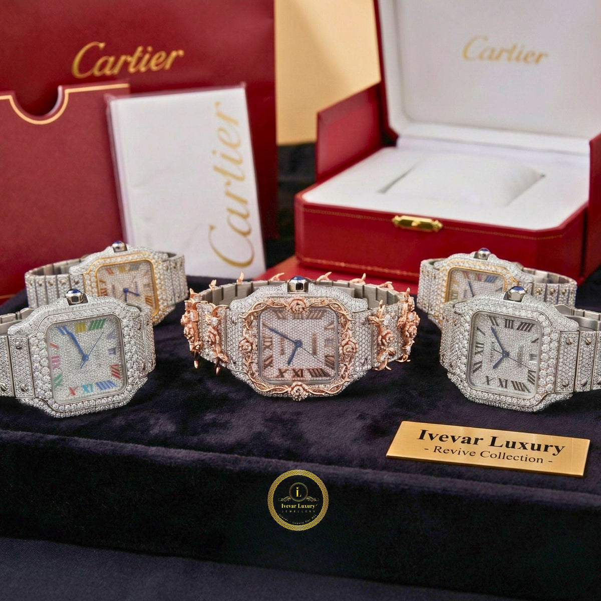 full iced out black rhodium square watch with diamond dial & roman numerals