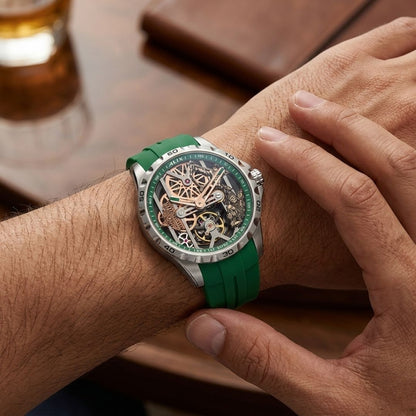 Emerald Green Skeleton Automatic Watch Premium Mechanical Statement Timepiece - View 6