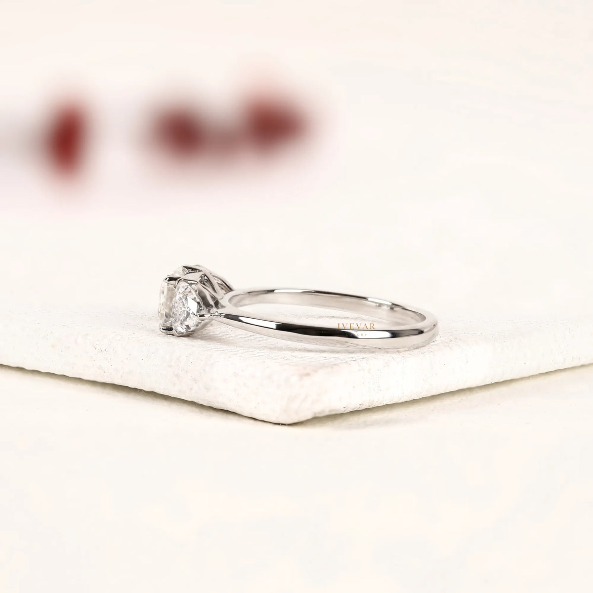 Emerald Cut Three Stone Moissanite Diamond Ring - View 3