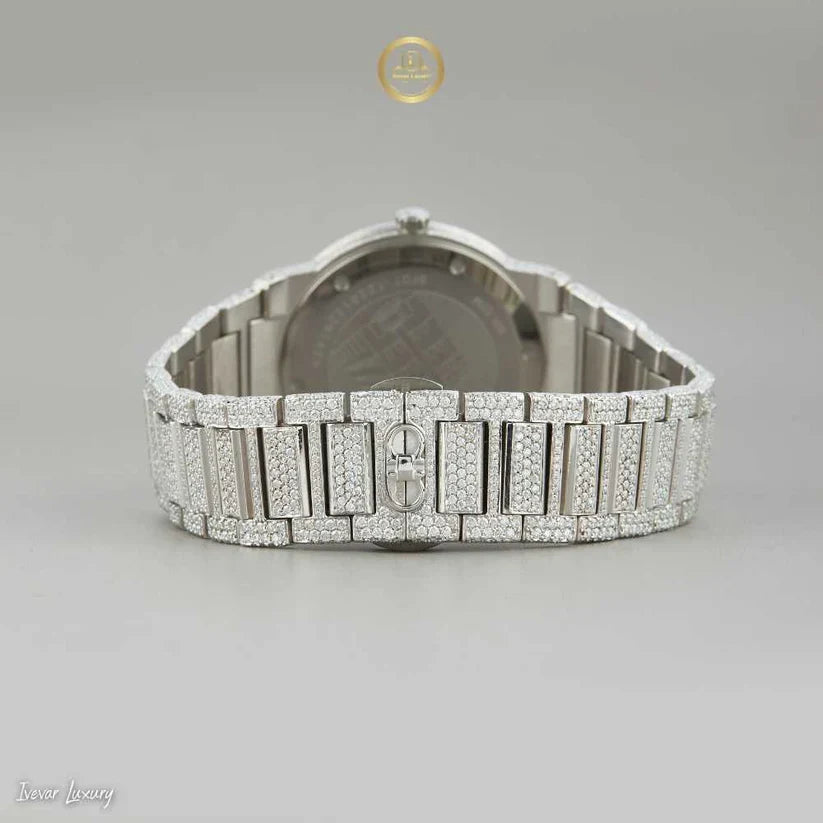 Green Sunburst Dial Diamond Bezel Watch with Pave Bracelet White Gold Finish - View 4