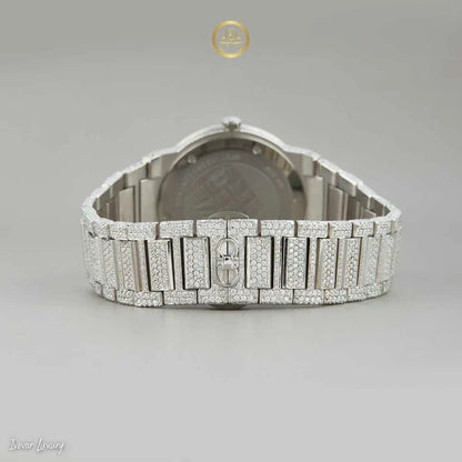 Green Sunburst Dial Diamond Bezel Watch with Pave Bracelet White Gold Finish - View 4
