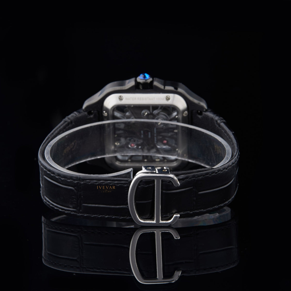 ivevar elite timepiece duo diamond skeleton watch and emerald green luxury watch collection - view 4